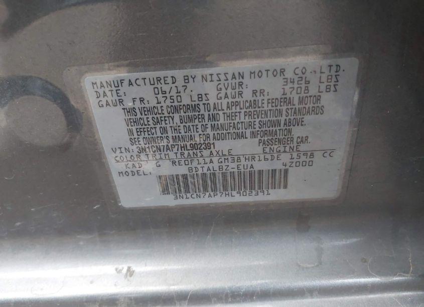 Photo 9 of 2017 Nissan Versa 1.6 SV (VIN 3N1CN7AP7HL902391)