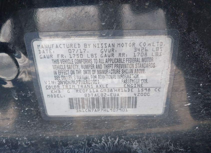 Photo 9 of 2017 Nissan Versa 1.6 SV (VIN 3N1CN7AP7HL907901)