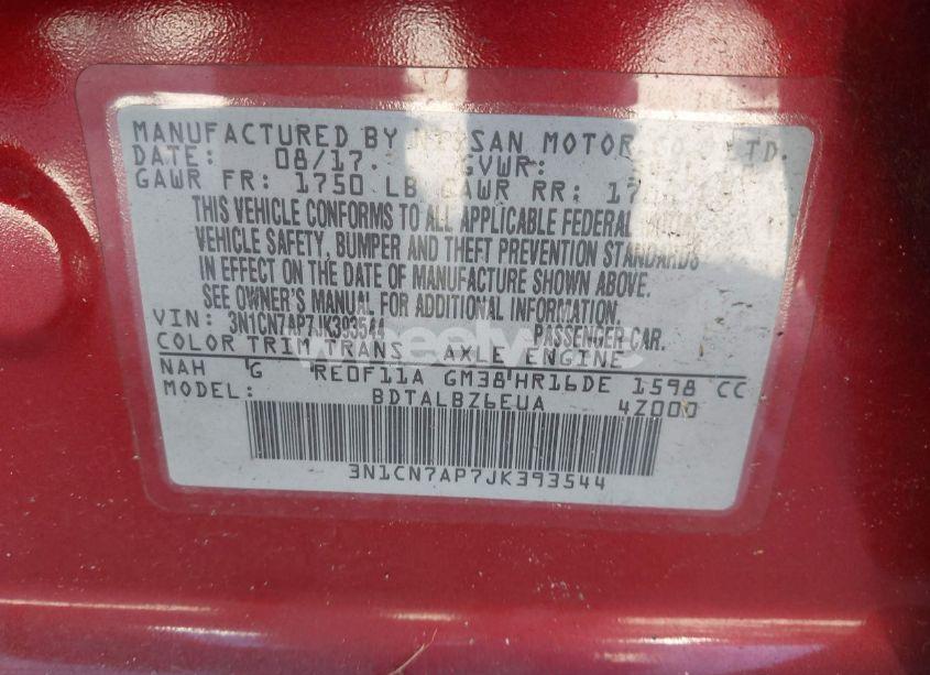 Photo 9 of 2018 Nissan Versa 1.6 SV (VIN 3N1CN7AP7JK393544)