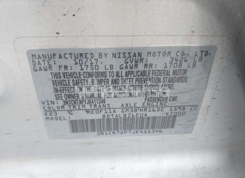 Photo 9 of 2018 Nissan Versa 1.6 SV (VIN 3N1CN7AP7JK411346)