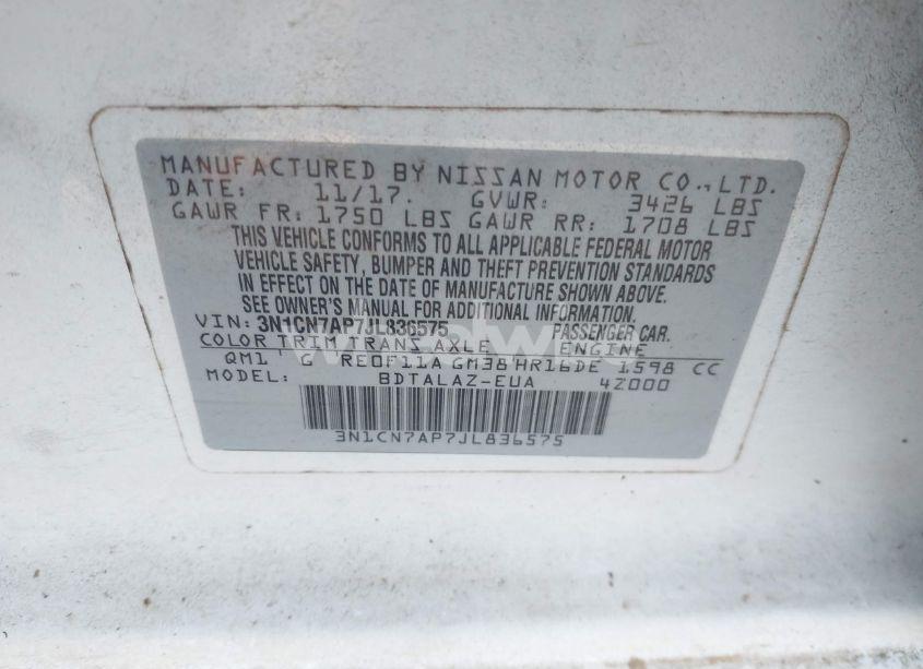 Photo 9 of 2018 Nissan Versa 1.6 S+ (VIN 3N1CN7AP7JL836575)