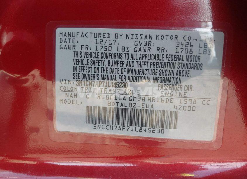 Photo 9 of 2018 Nissan Versa 1.6 SV (VIN 3N1CN7AP7JL845230)