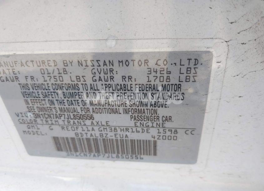 Photo 9 of 2018 Nissan Versa 1.6 SV (VIN 3N1CN7AP7JL850556)