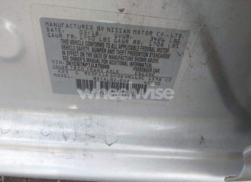 Photo 9 of 2018 Nissan Versa 1.6 SV (VIN 3N1CN7AP7JL875599)