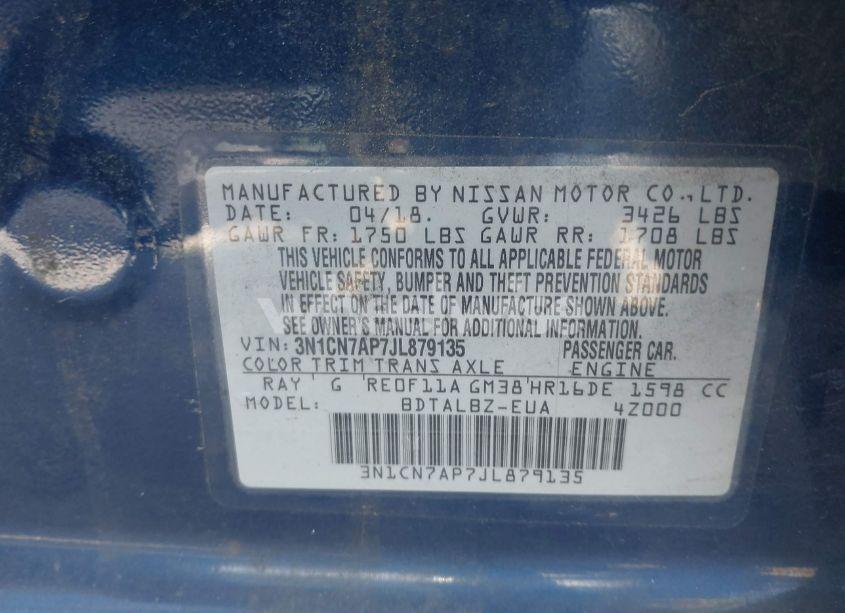 Photo 9 of 2018 Nissan Versa 1.6 SV (VIN 3N1CN7AP7JL879135)