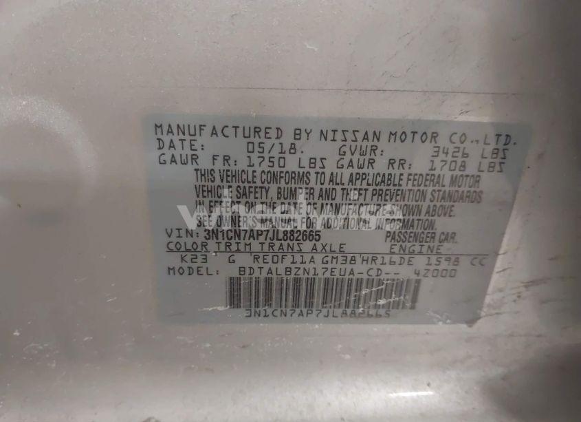 Photo 9 of 2018 Nissan Versa 1.6 SV (VIN 3N1CN7AP7JL882665)