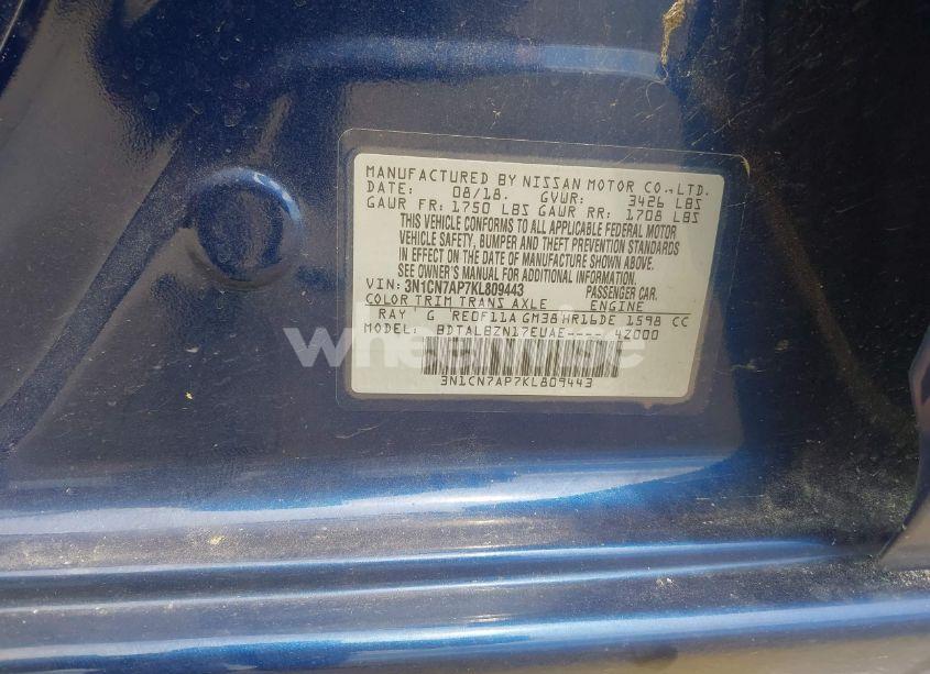 Photo 9 of 2019 Nissan Versa 1.6 SV (VIN 3N1CN7AP7KL809443)