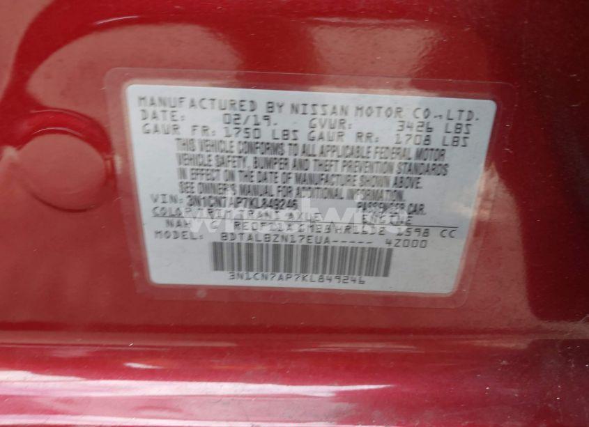 Photo 9 of 2019 Nissan Versa 1.6 SV (VIN 3N1CN7AP7KL849246)