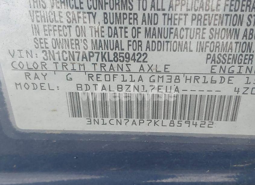 Photo 9 of 2019 Nissan Versa 1.6 SV (VIN 3N1CN7AP7KL859422)