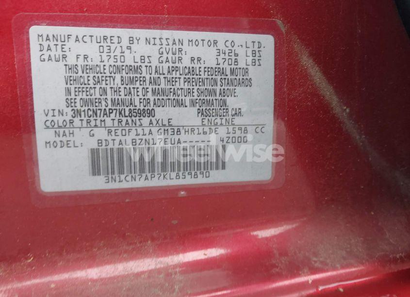 Photo 9 of 2019 Nissan Versa 1.6 SV (VIN 3N1CN7AP7KL859890)