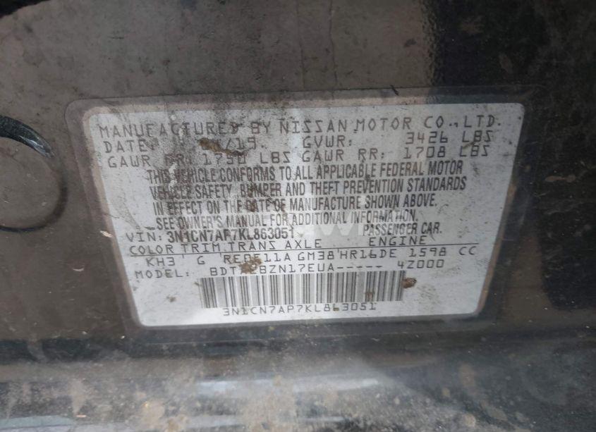 Photo 9 of 2019 Nissan Versa 1.6 SV (VIN 3N1CN7AP7KL863051)