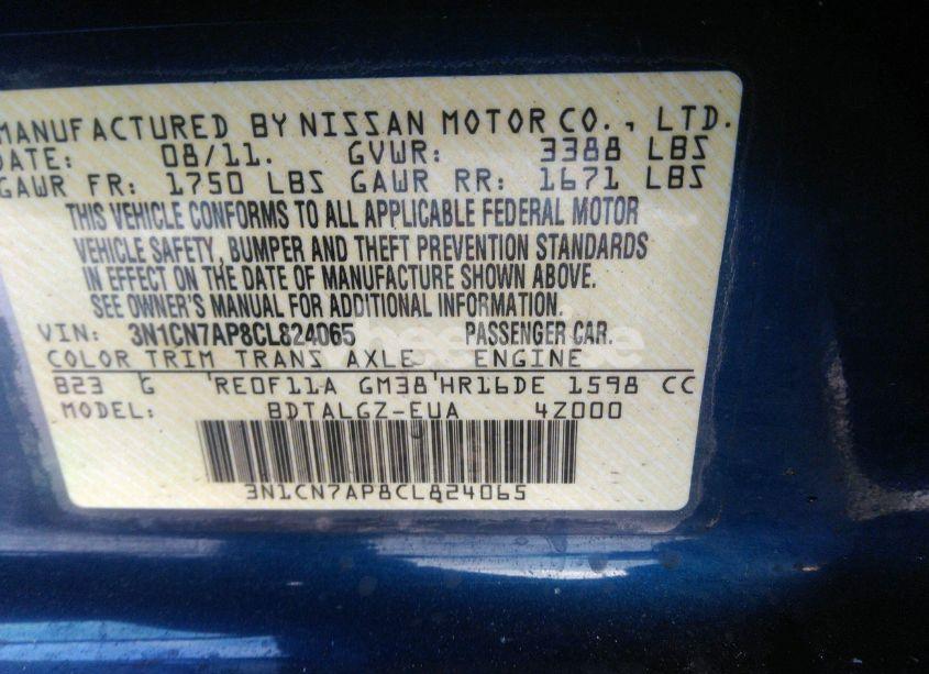 Photo 9 of 2012 Nissan Versa 1.6 SL (VIN 3N1CN7AP8CL824065)