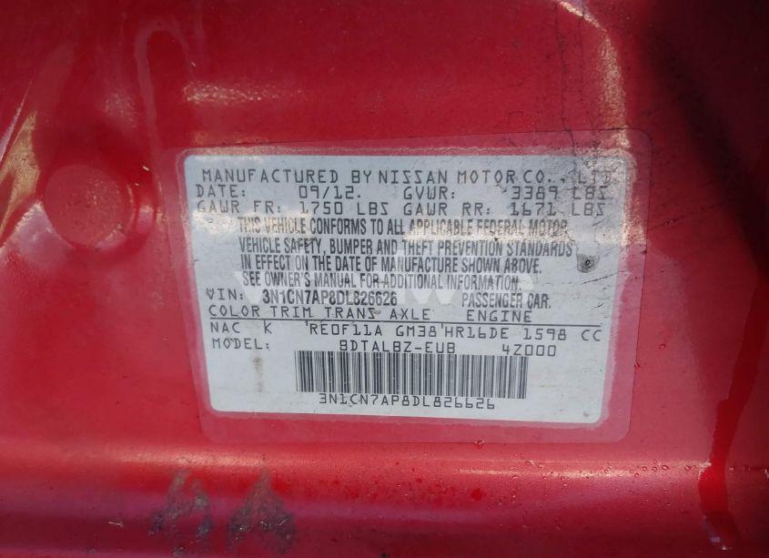 Photo 9 of 2013 Nissan Versa 1.6 SV (VIN 3N1CN7AP8DL826626)