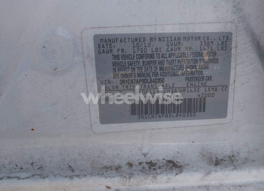 Photo 9 of 2013 Nissan Versa 1.6 SL (VIN 3N1CN7AP8DL840350)