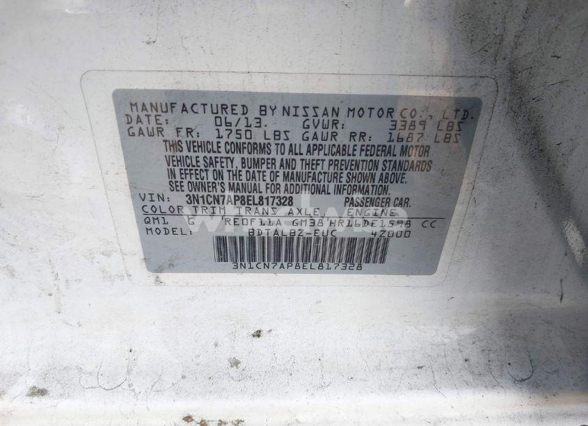 Photo 9 of 2014 Nissan Versa 1.6 SV (VIN 3N1CN7AP8EL817328)