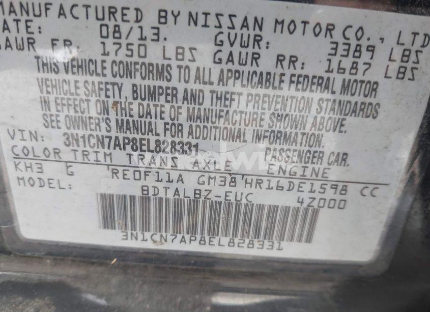 Photo 9 of 2014 Nissan Versa 1.6 SV (VIN 3N1CN7AP8EL828331)