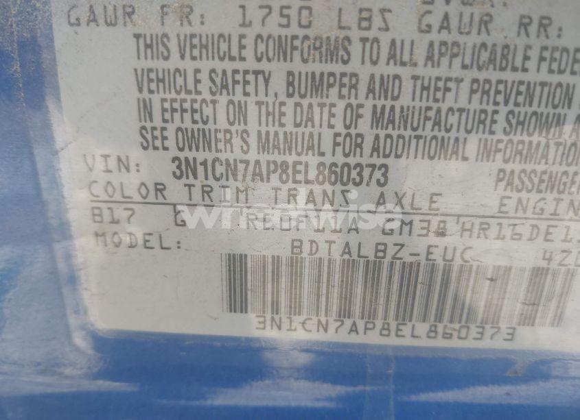 Photo 9 of 2014 Nissan Versa 1.6 SV (VIN 3N1CN7AP8EL860373)