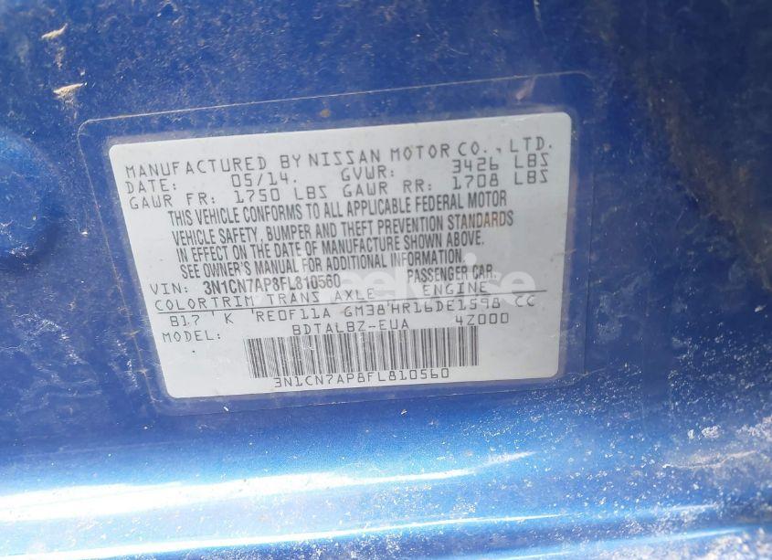 Photo 9 of 2015 Nissan Versa 1.6 S/1.6 S+/1.6 SL/1.6 SV (VIN 3N1CN7AP8FL810560)