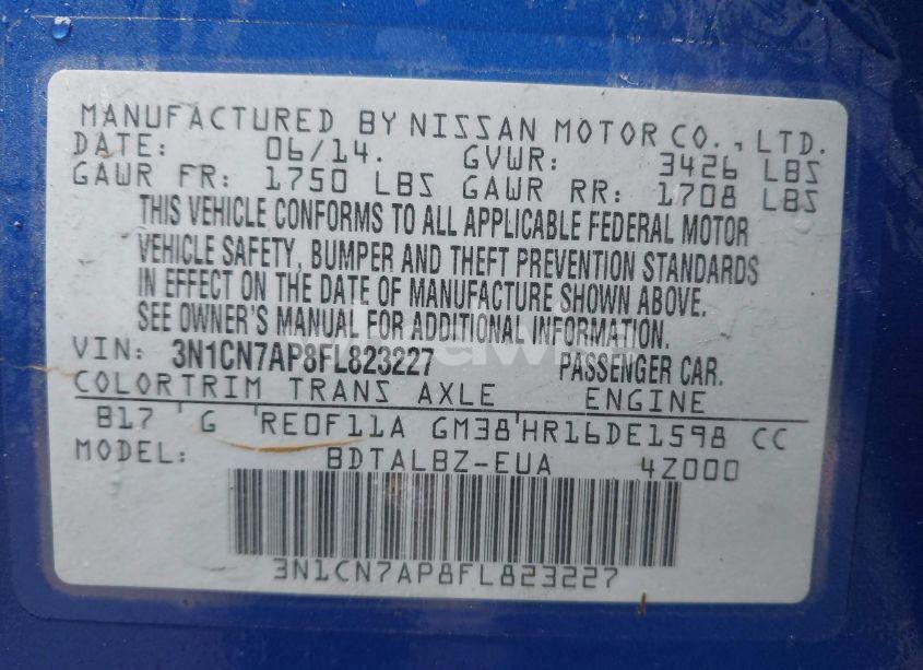 Photo 9 of 2015 Nissan Versa 1.6 SV (VIN 3N1CN7AP8FL823227)