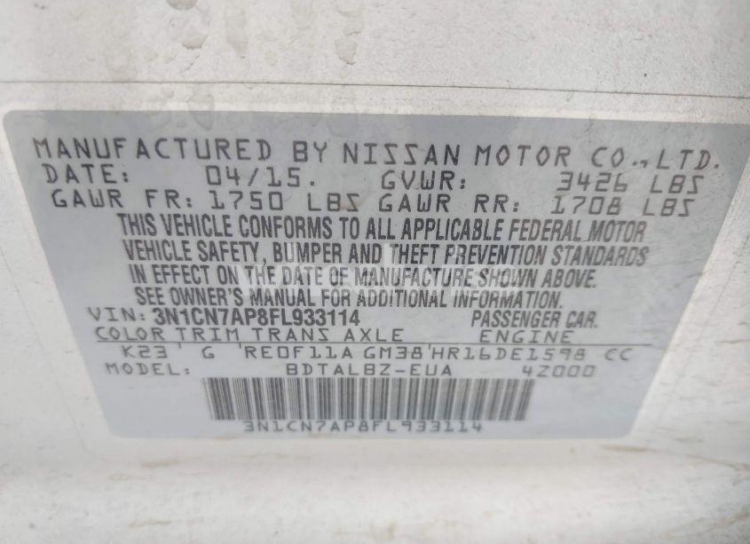 Photo 9 of 2015 Nissan Versa N/A (VIN 3N1CN7AP8FL933114)