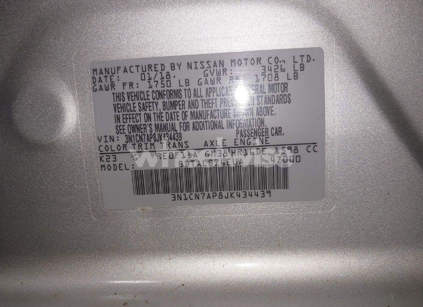 Photo 9 of 2018 Nissan Versa 1.6 SV (VIN 3N1CN7AP8JK434439)