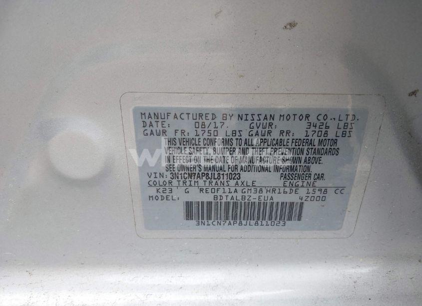 Photo 9 of 2018 Nissan Versa 1.6 SV (VIN 3N1CN7AP8JL811023)