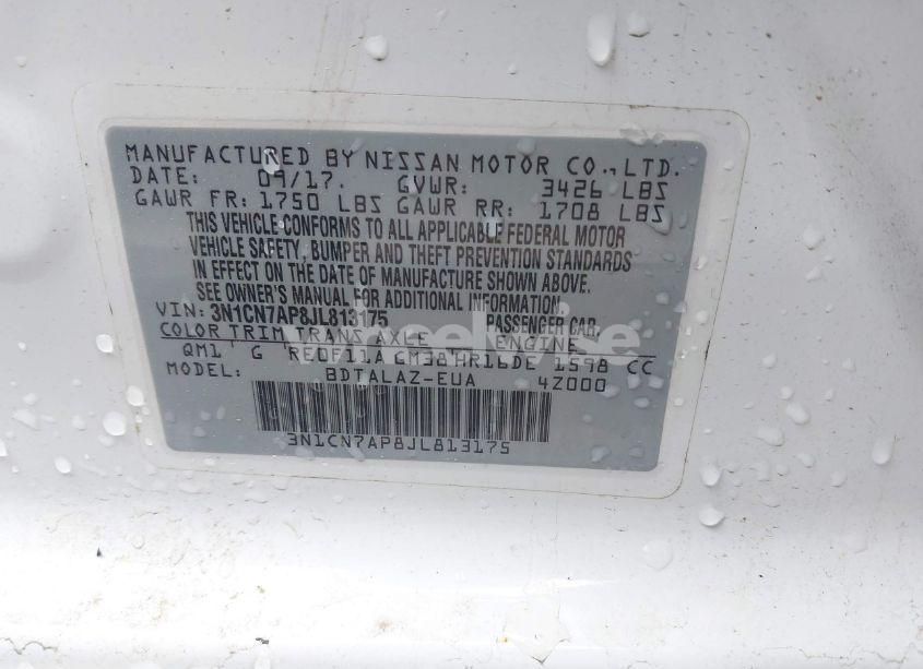 Photo 9 of 2018 Nissan Versa 1.6 S+ (VIN 3N1CN7AP8JL813175)