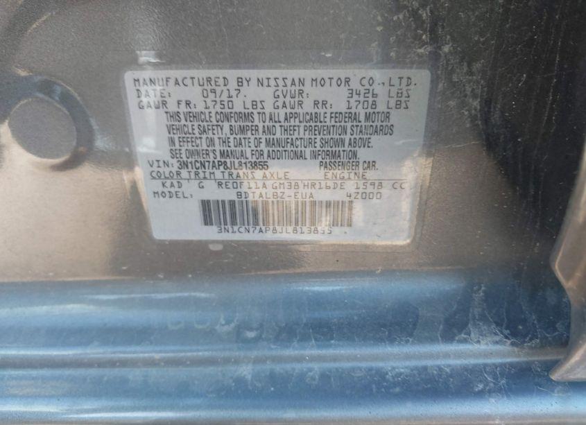 Photo 9 of 2018 Nissan Versa 1.6 SV (VIN 3N1CN7AP8JL813855)