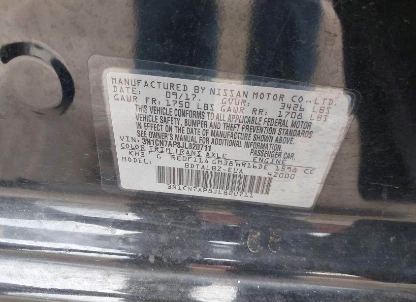 Photo 9 of 2018 Nissan Versa 1.6 SV (VIN 3N1CN7AP8JL820711)