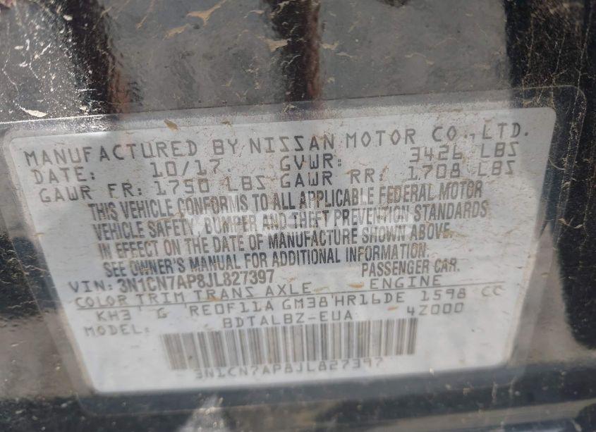 Photo 9 of 2018 Nissan Versa 1.6 SV (VIN 3N1CN7AP8JL827397)