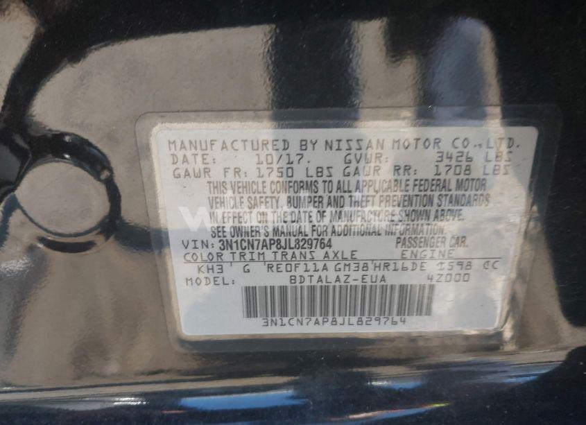 Photo 9 of 2018 Nissan Versa 1.6 S+ (VIN 3N1CN7AP8JL829764)