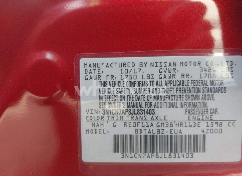 Photo 9 of 2018 Nissan Versa 1.6 SV (VIN 3N1CN7AP8JL831403)