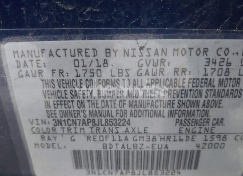 Photo 9 of 2018 Nissan Versa 1.6 SV (VIN 3N1CN7AP8JL853224)