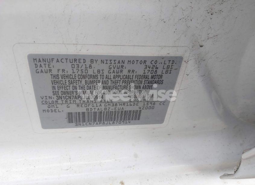 Photo 9 of 2018 Nissan Versa 1.6 SV (VIN 3N1CN7AP8JL870914)