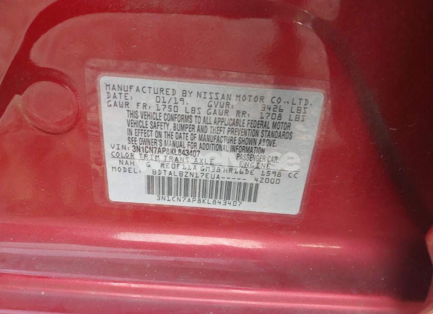 Photo 9 of 2019 Nissan Versa 1.6 SV (VIN 3N1CN7AP8KL843407)