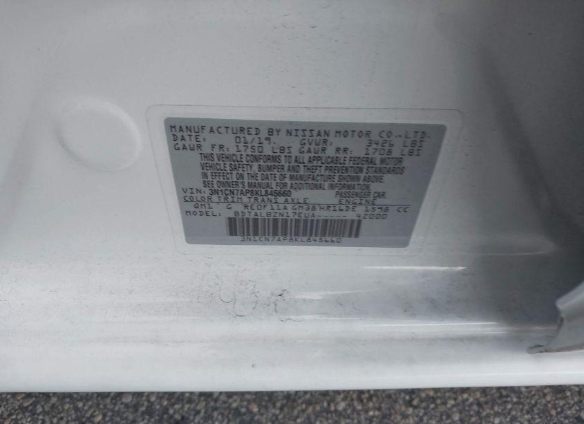 Photo 9 of 2019 Nissan Versa 1.6 SV (VIN 3N1CN7AP8KL845660)