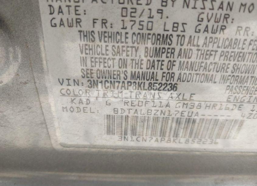 Photo 9 of 2019 Nissan Versa 1.6 SV (VIN 3N1CN7AP8KL852236)