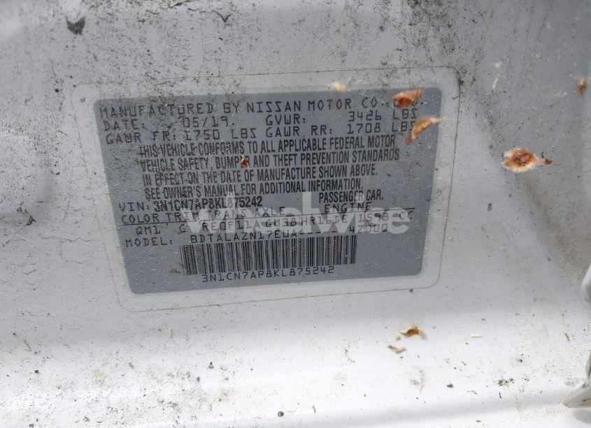 Photo 9 of 2019 Nissan Versa 1.6 S+ (VIN 3N1CN7AP8KL875242)