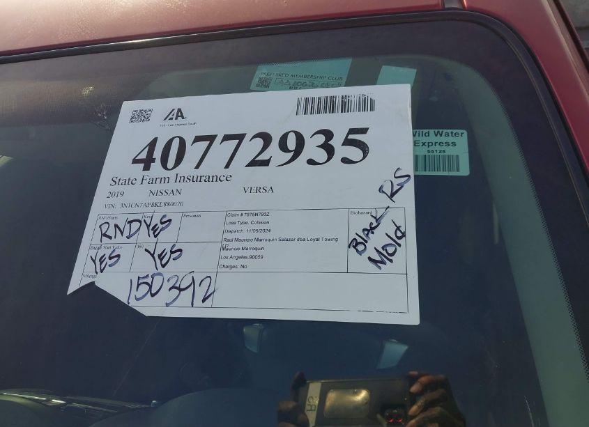 Photo 21 of 2019 Nissan Versa 1.6 SV (VIN 3N1CN7AP8KL880070)