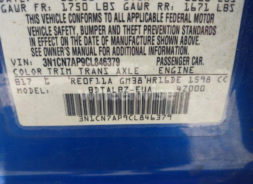 Photo 9 of 2012 Nissan Versa 1.6 SV (VIN 3N1CN7AP9CL846379)