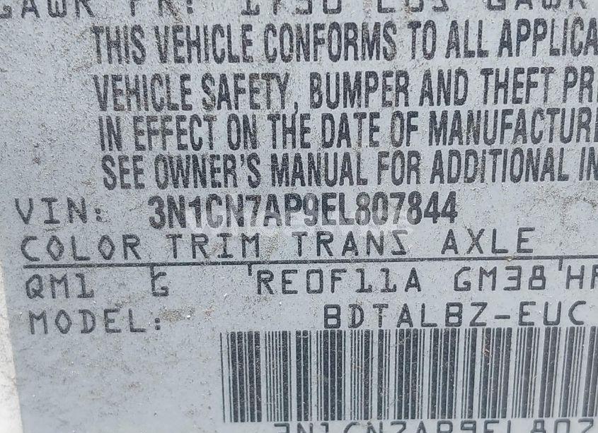 Photo 9 of 2014 Nissan Versa 1.6 SV (VIN 3N1CN7AP9EL807844)