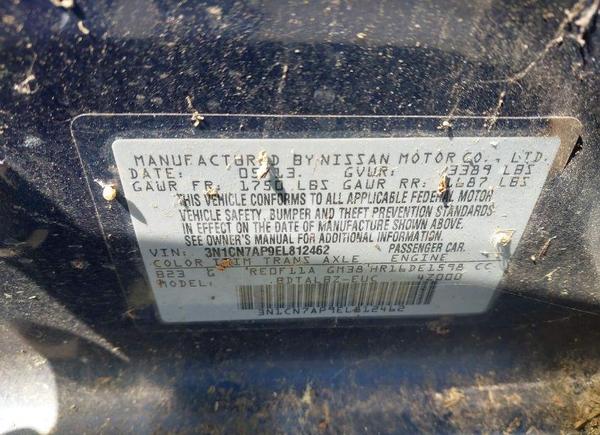 Photo 9 of 2014 Nissan Versa 1.6 SV (VIN 3N1CN7AP9EL812462)