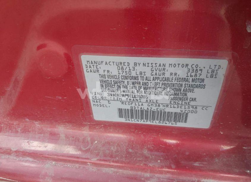 Photo 9 of 2014 Nissan Versa 1.6 S+ (VIN 3N1CN7AP9EL826765)