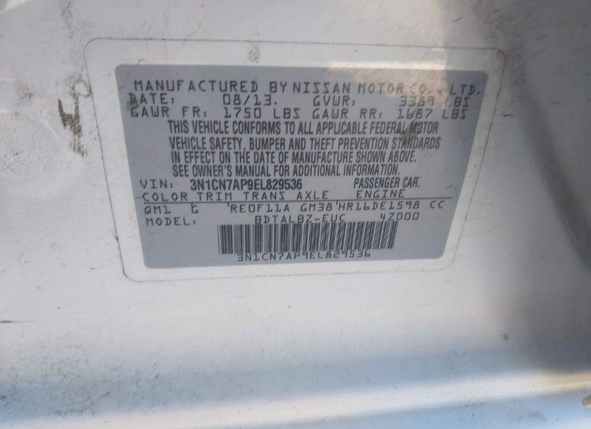 Photo 9 of 2014 Nissan Versa 1.6 SV (VIN 3N1CN7AP9EL829536)