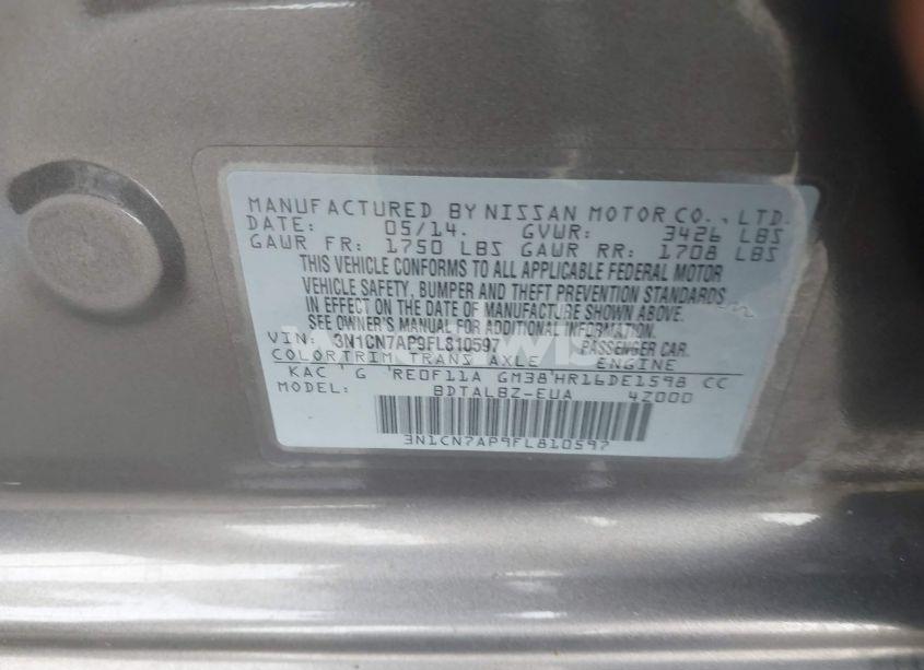 Photo 9 of 2015 Nissan Versa 1.6 SV (VIN 3N1CN7AP9FL810597)