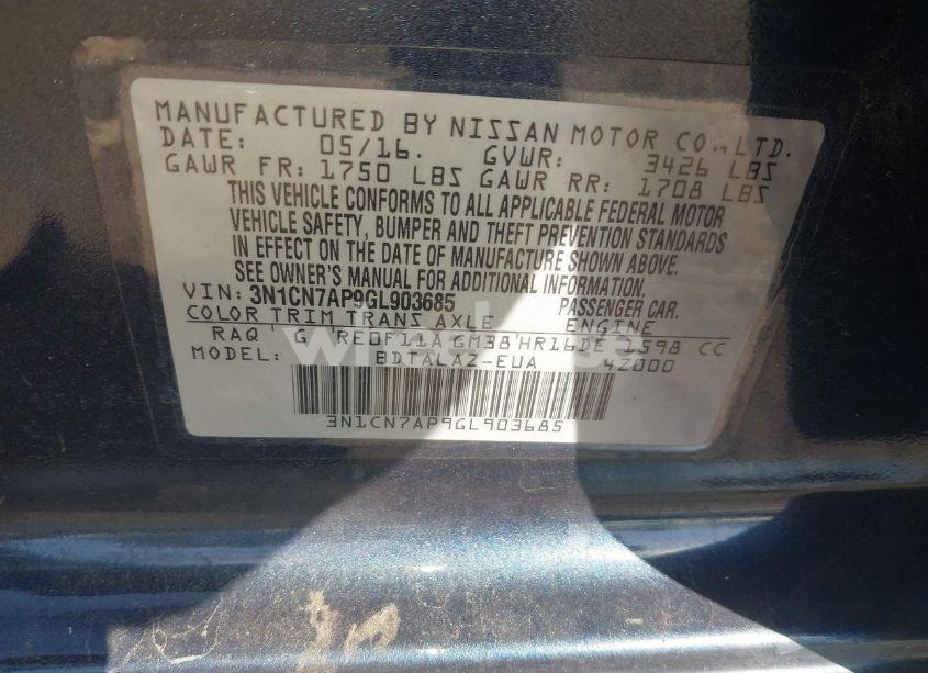 Photo 9 of 2016 Nissan Versa 1.6 S+ (VIN 3N1CN7AP9GL903685)