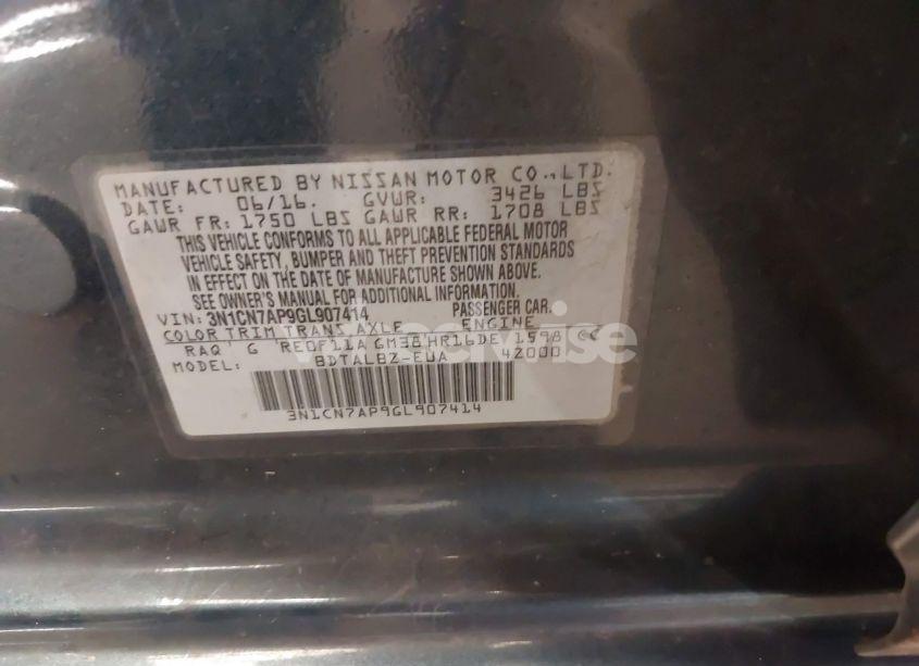 Photo 9 of 2016 Nissan Versa 1.6 SV (VIN 3N1CN7AP9GL907414)