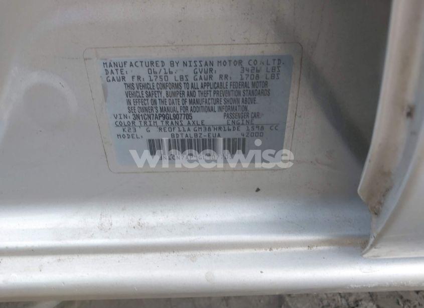 Photo 9 of 2016 Nissan Versa 1.6 SV (VIN 3N1CN7AP9GL907705)