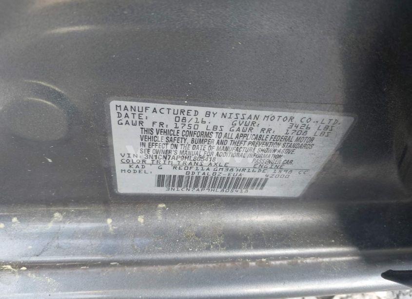 Photo 9 of 2017 Nissan Versa 1.6 SV (VIN 3N1CN7AP9HL805418)