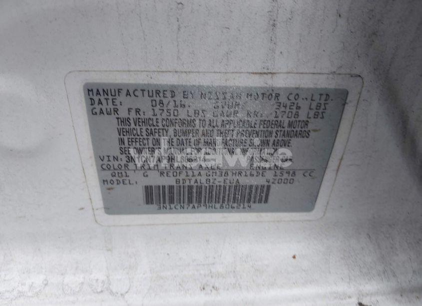 Photo 9 of 2017 Nissan Versa 1.6 S/1.6 S+/1.6 SL/1.6 SV (VIN 3N1CN7AP9HL806214)